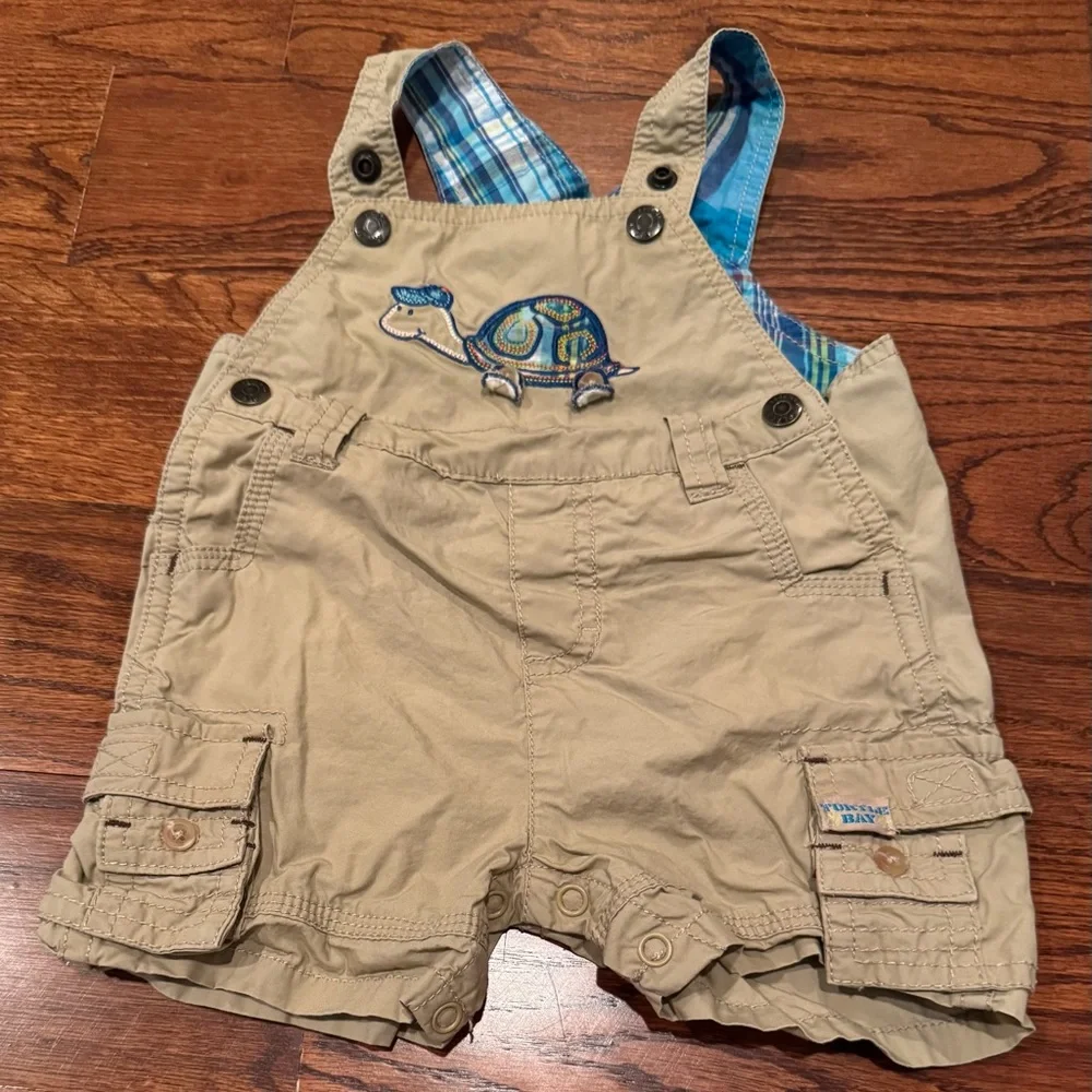 3-6 M - The Children’s Place - Tan Overalls with Turtle Embroidery
